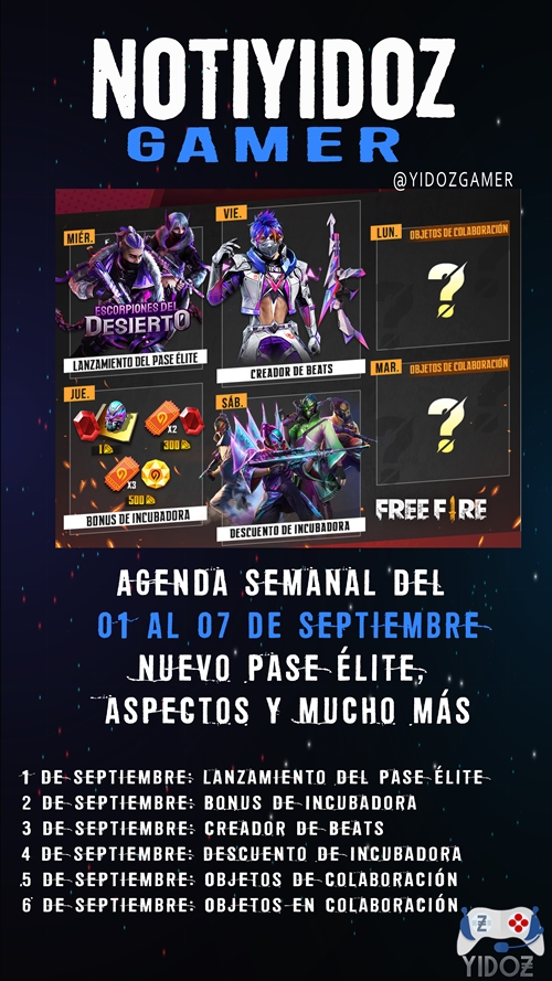 Freefire: Agenda semanal del 01 al 07 de septiembre